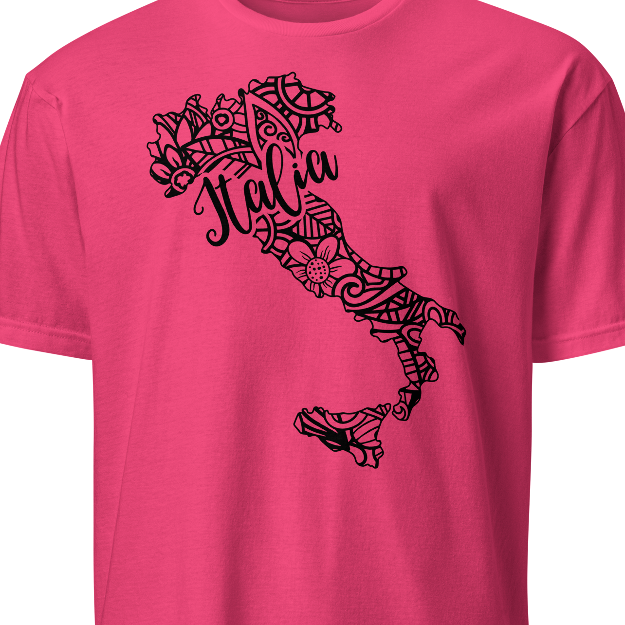 Pink t-shirt with black Italy map design 