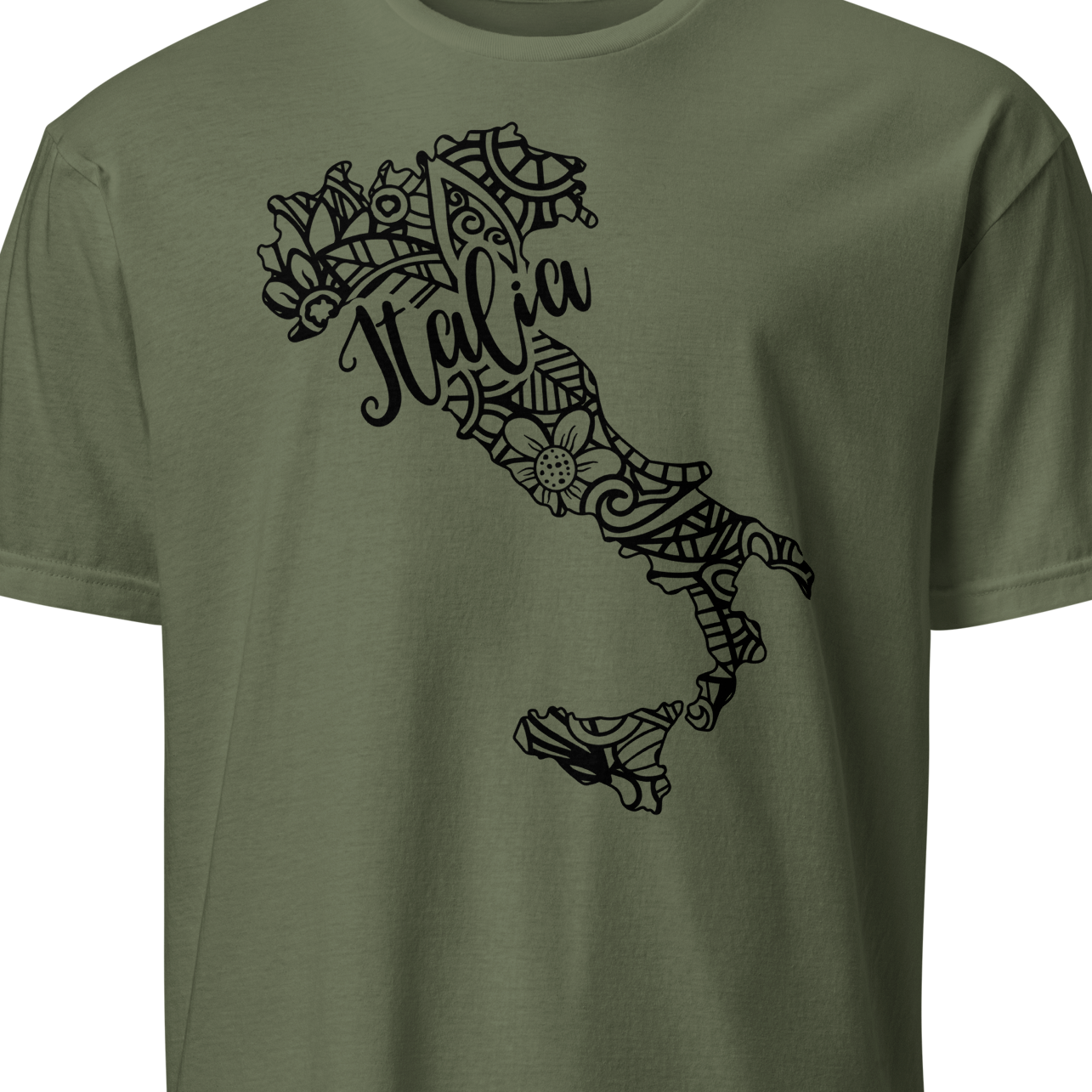 Green t-shirt with black Italy map design 