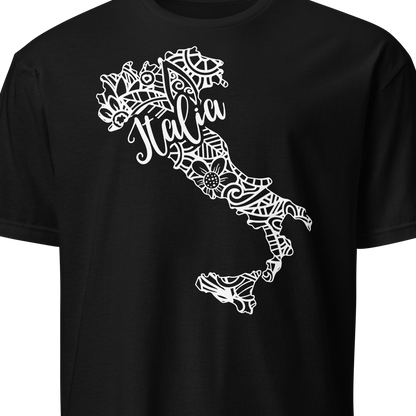 Black t-shirt with white Italy map design 