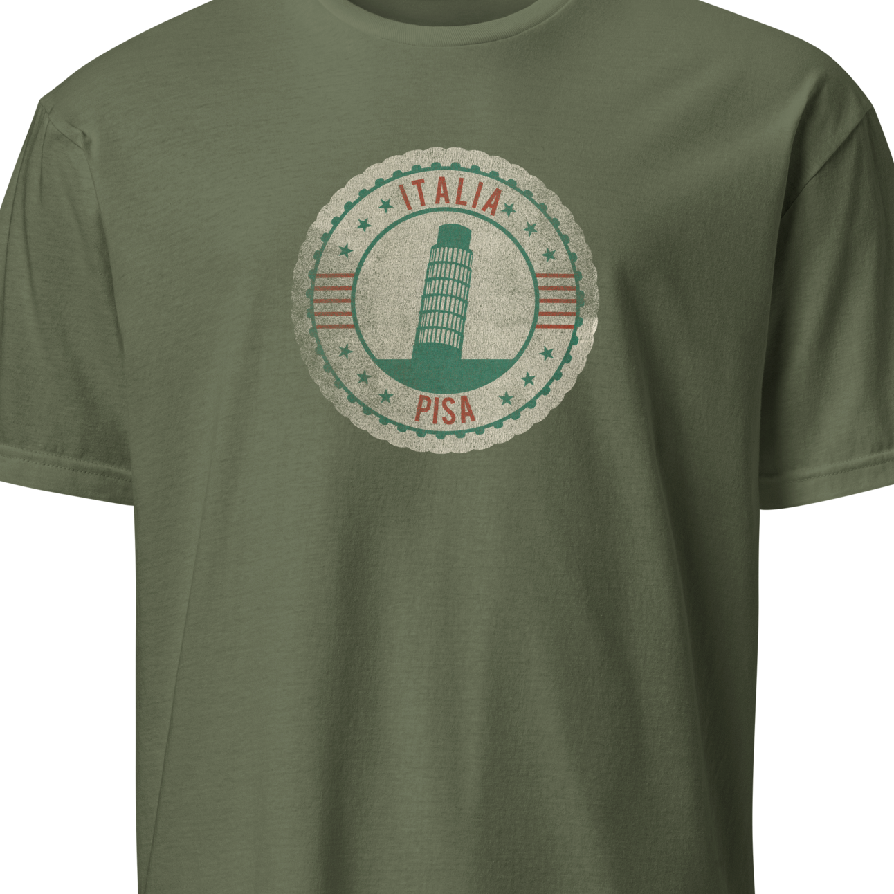Green t-shirt with Pisa tower graphic 