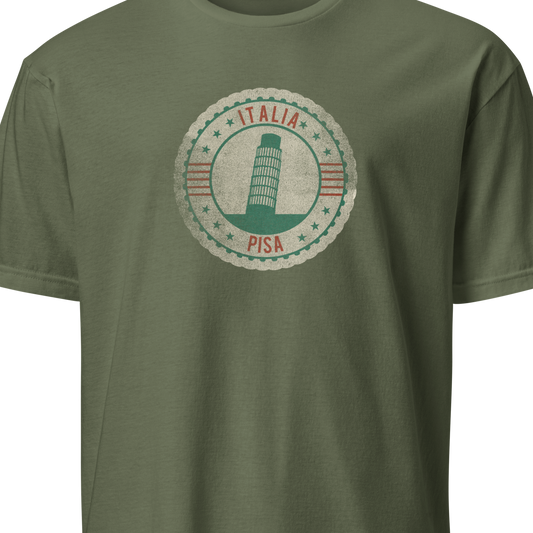 Green t-shirt with Pisa tower graphic 