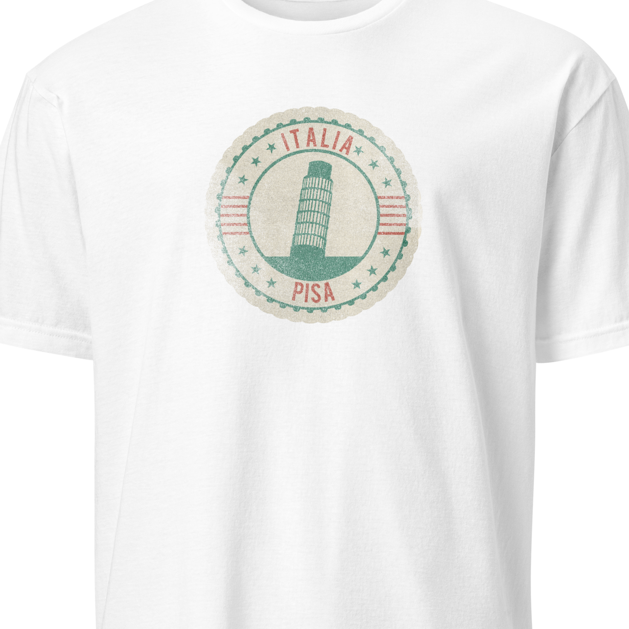 White t-shirt with Pisa tower graphic 