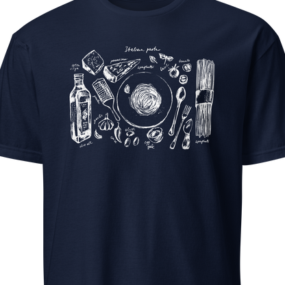 Navy blue t-shirt with white graphic design