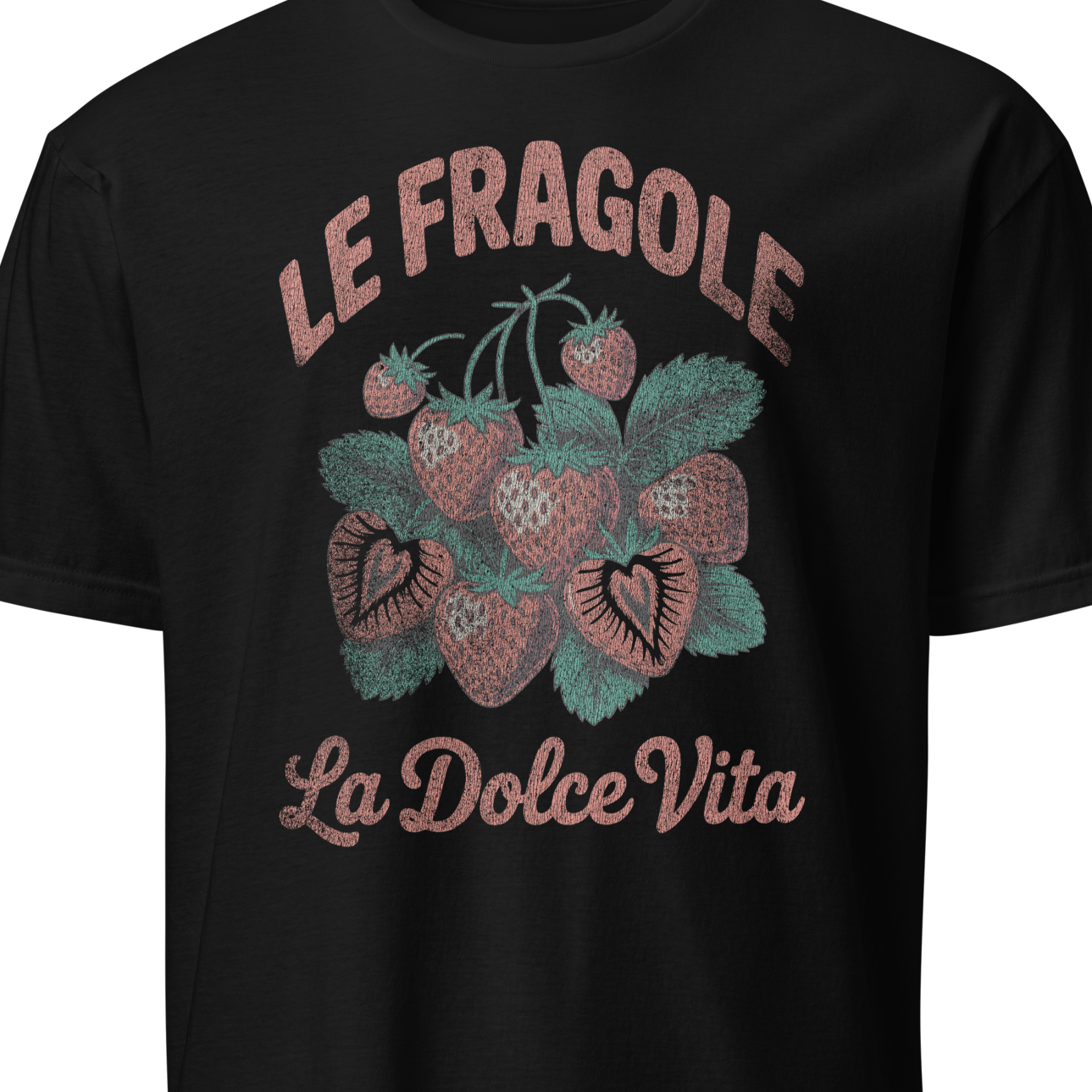 Black t-shirt with 'Le Fragole La Dolce Vita' design 