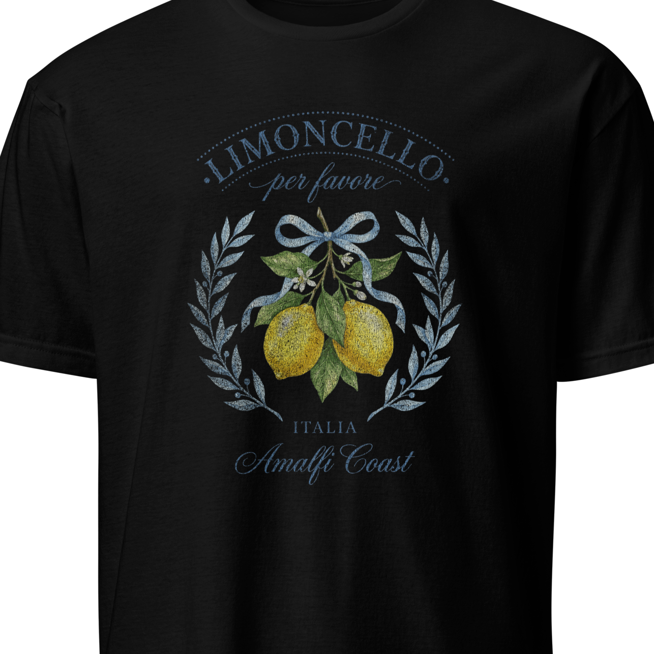 Black t-shirt with lemon design and text 