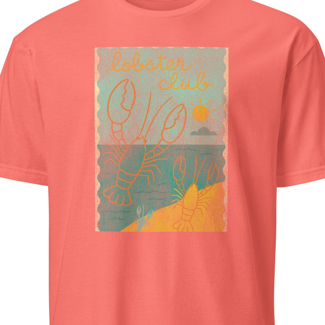 Coral t-shirt with a graphic design 