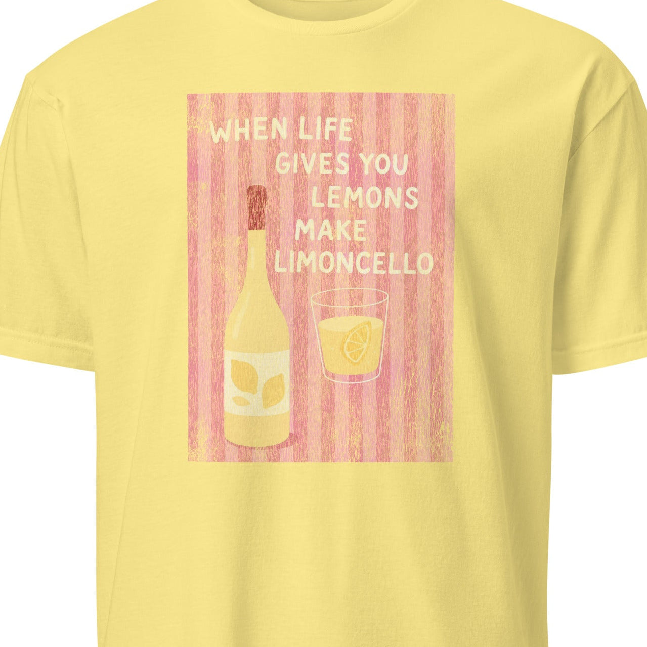 Yellow t-shirt with a graphic and text 