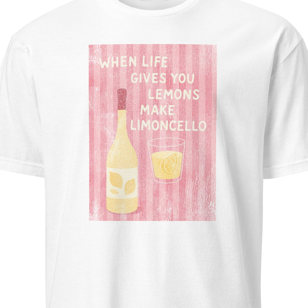 White t-shirt with a graphic design of limoncello 