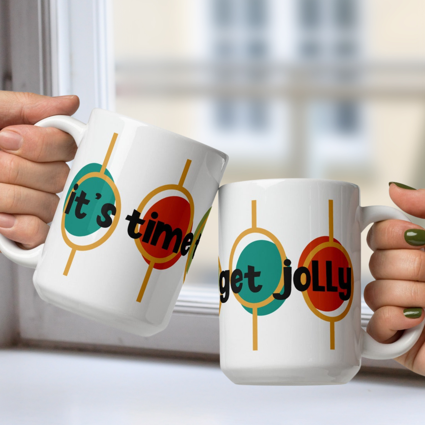 It's Time to Get Jolly White Mug - Mid Century