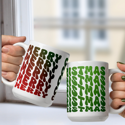 Merry Retro Christmas White Mug