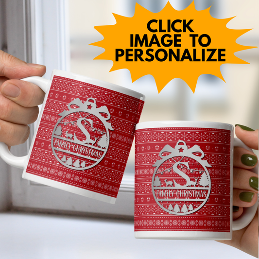 Monogram Custom Message Christmas White Mug - Red White Knit