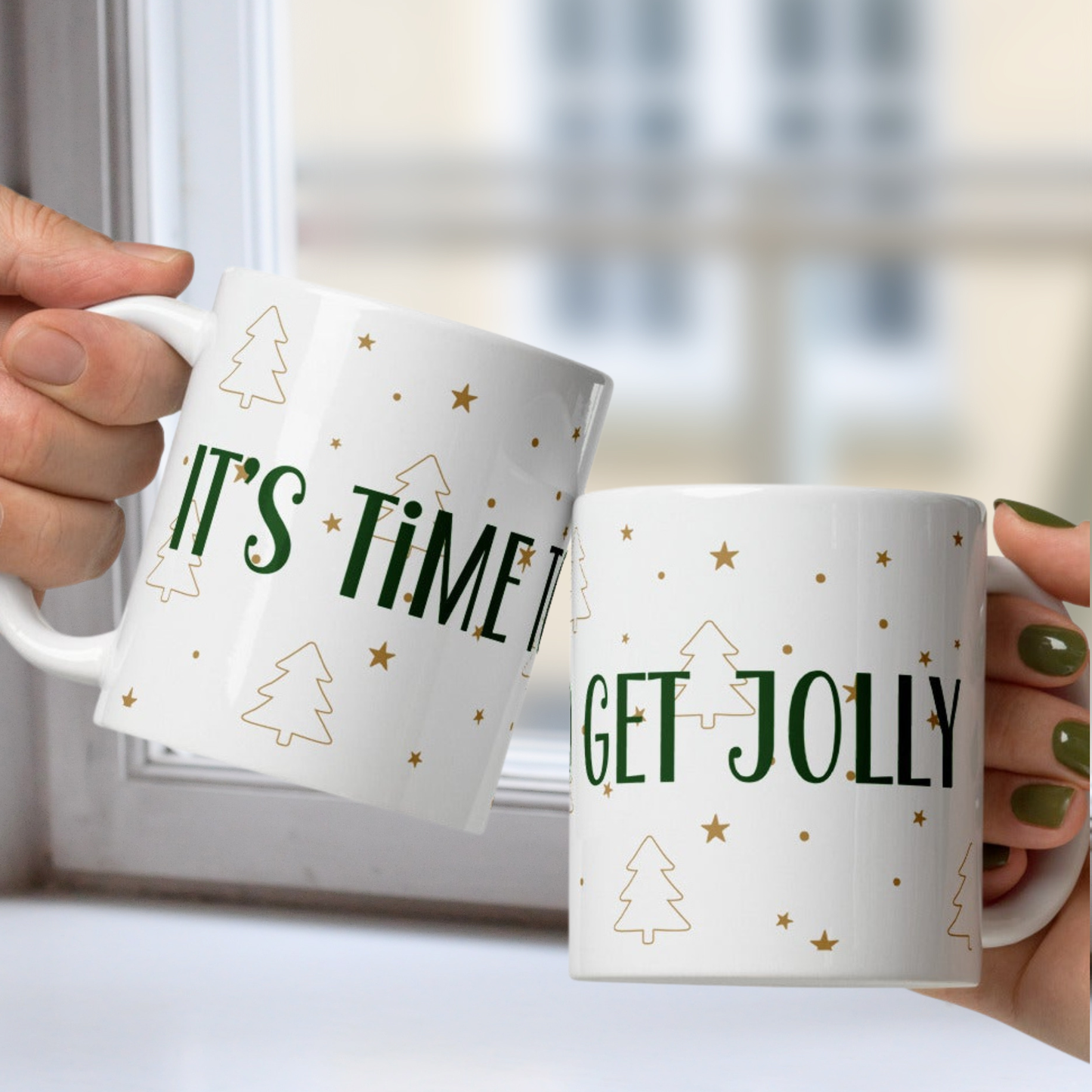 It's Time to Get Jolly White Mug - Gold Trees
