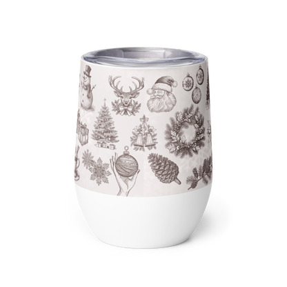 White tumbler with Christmas-themed pattern on a white background