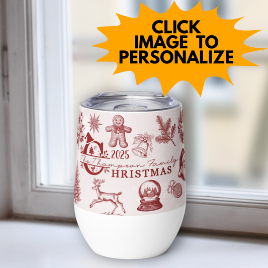 Personalized Vintage Family Christmas Wine Tumbler