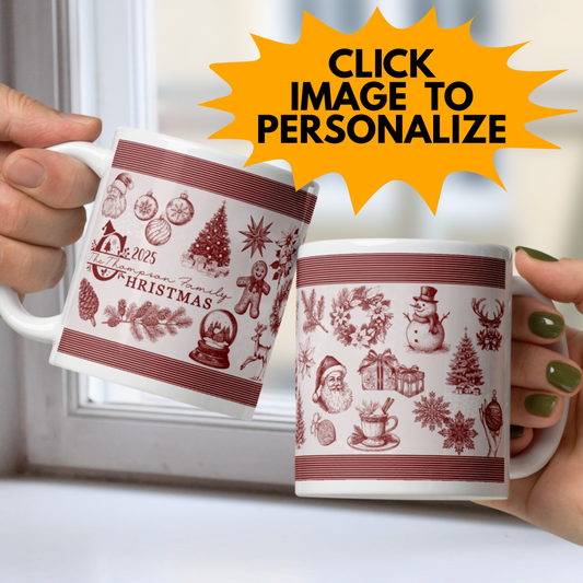 Personalized Vintage Family Christmas White Mug
