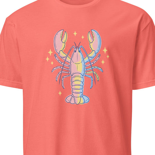 Coral t-shirt with a colorful lobster graphic