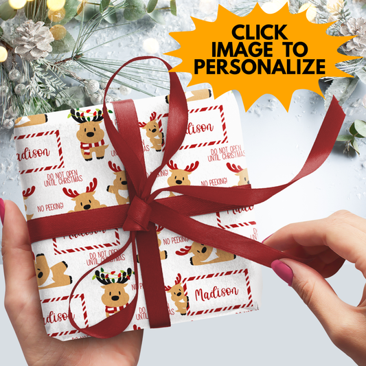Personalized Christmas Reindeer Wrapping Paper Sheets
