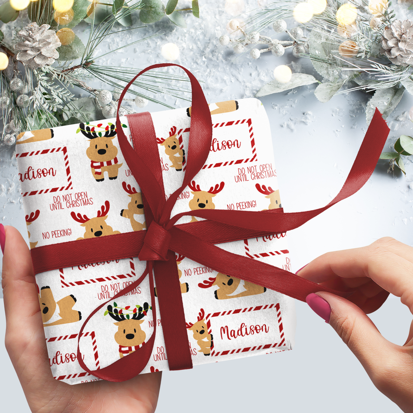 Personalized Christmas Reindeer Wrapping Paper Sheets