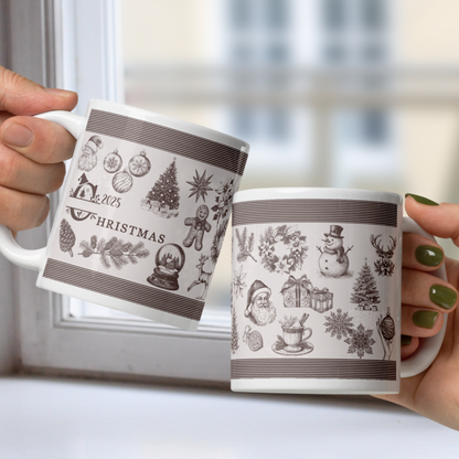 Personalized Vintage Family Christmas White Mug