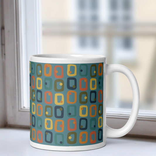 Retro Rectangles White Mug - Downtown Dusk