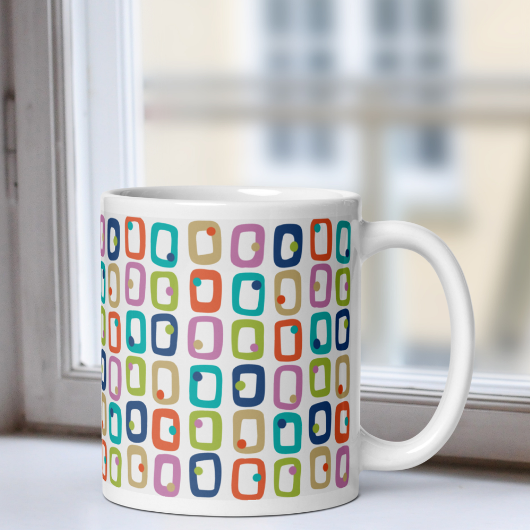 Retro Rectangles White Mug - Party Time
