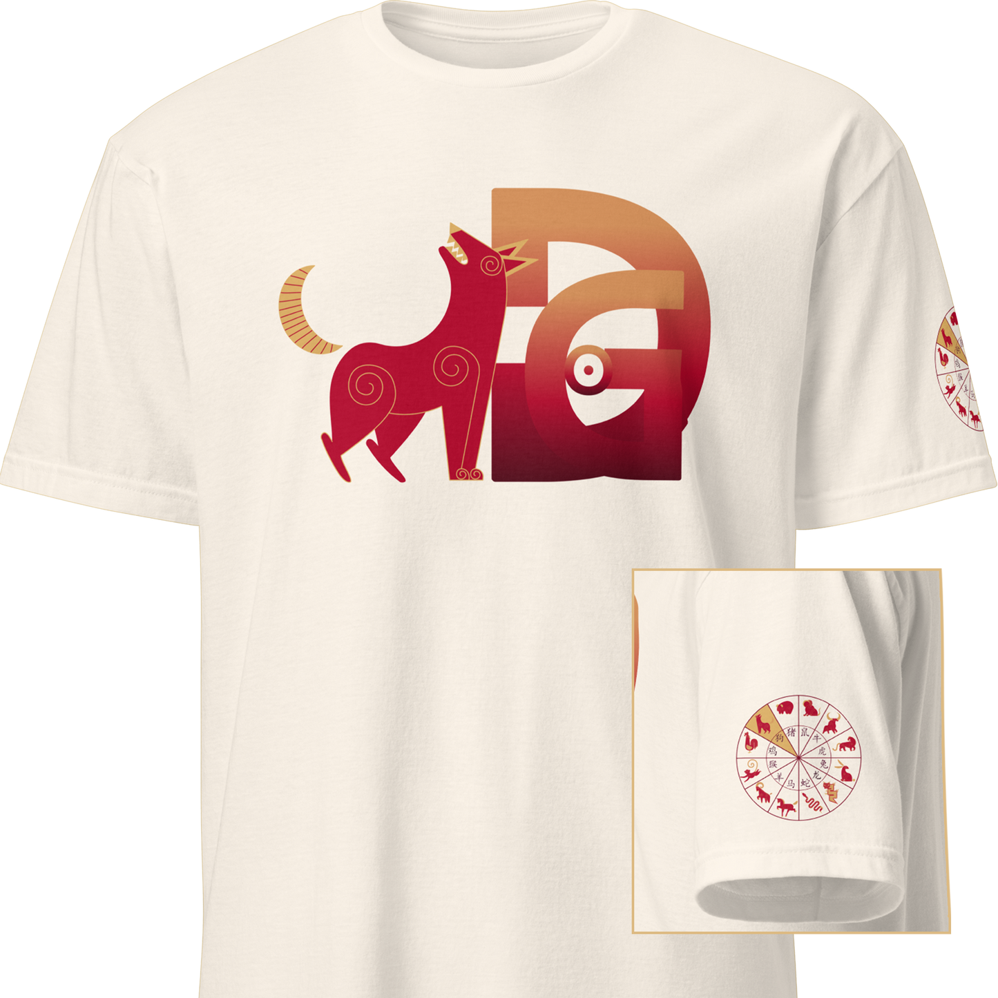 Deco Red Chinese Zodiac T-Shirt - Monkey, Rooster, Dog, Pig