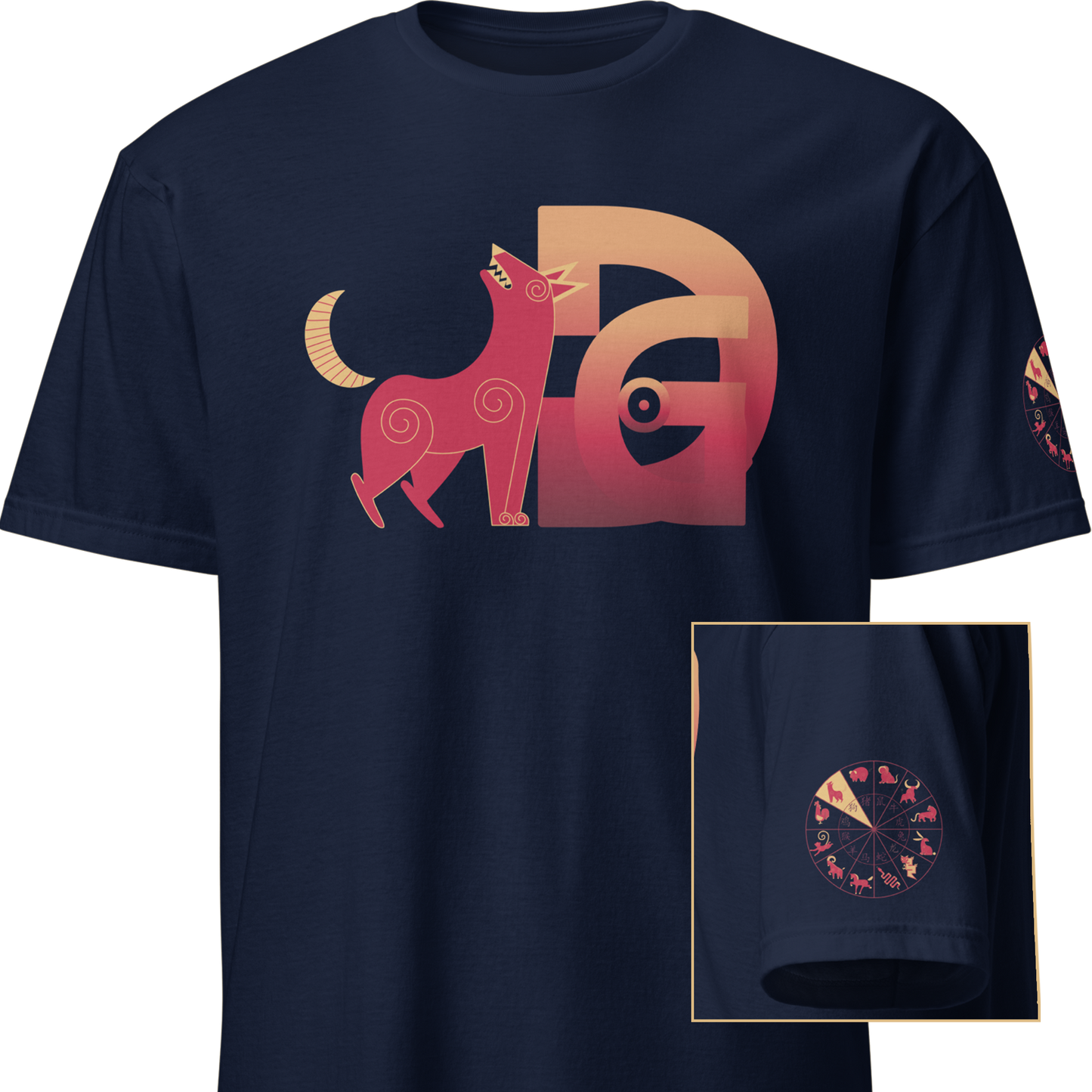 Deco Red Chinese Zodiac T-Shirt - Monkey, Rooster, Dog, Pig