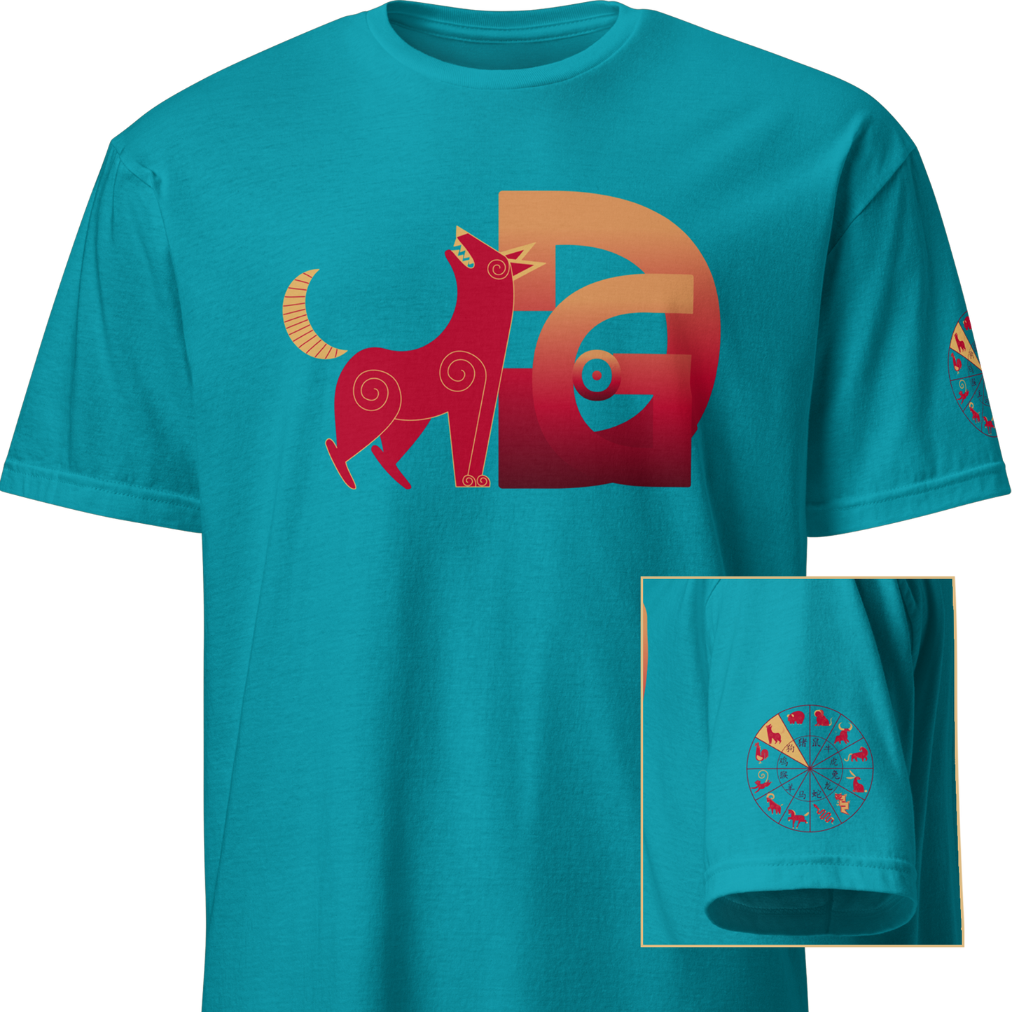 Deco Red Chinese Zodiac T-Shirt - Monkey, Rooster, Dog, Pig