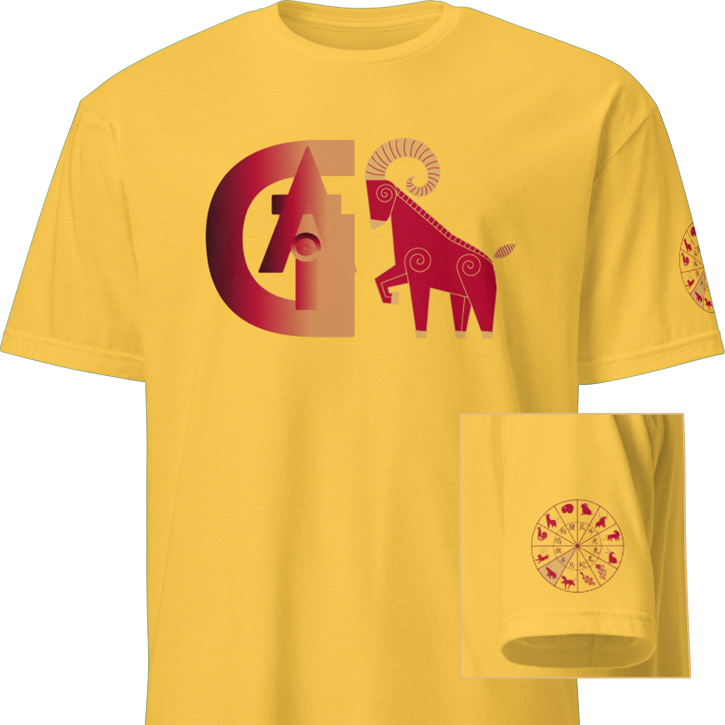Deco Red Chinese Zodiac T-Shirt - Dragon, Snake, Horse, Goat