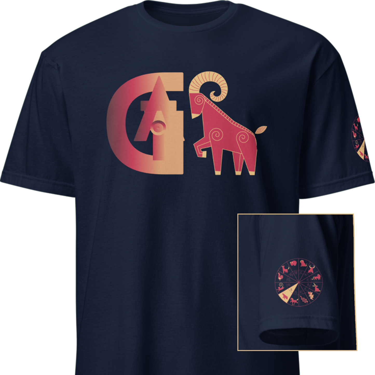 Deco Red Chinese Zodiac T-Shirt - Dragon, Snake, Horse, Goat
