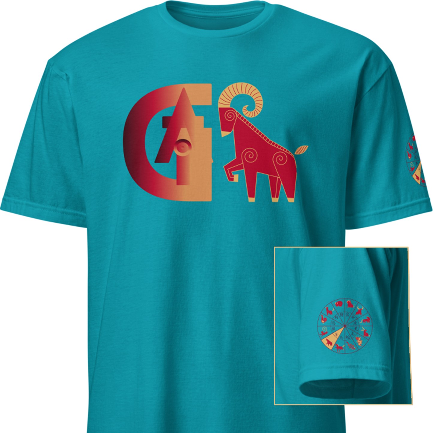 Deco Red Chinese Zodiac T-Shirt - Dragon, Snake, Horse, Goat