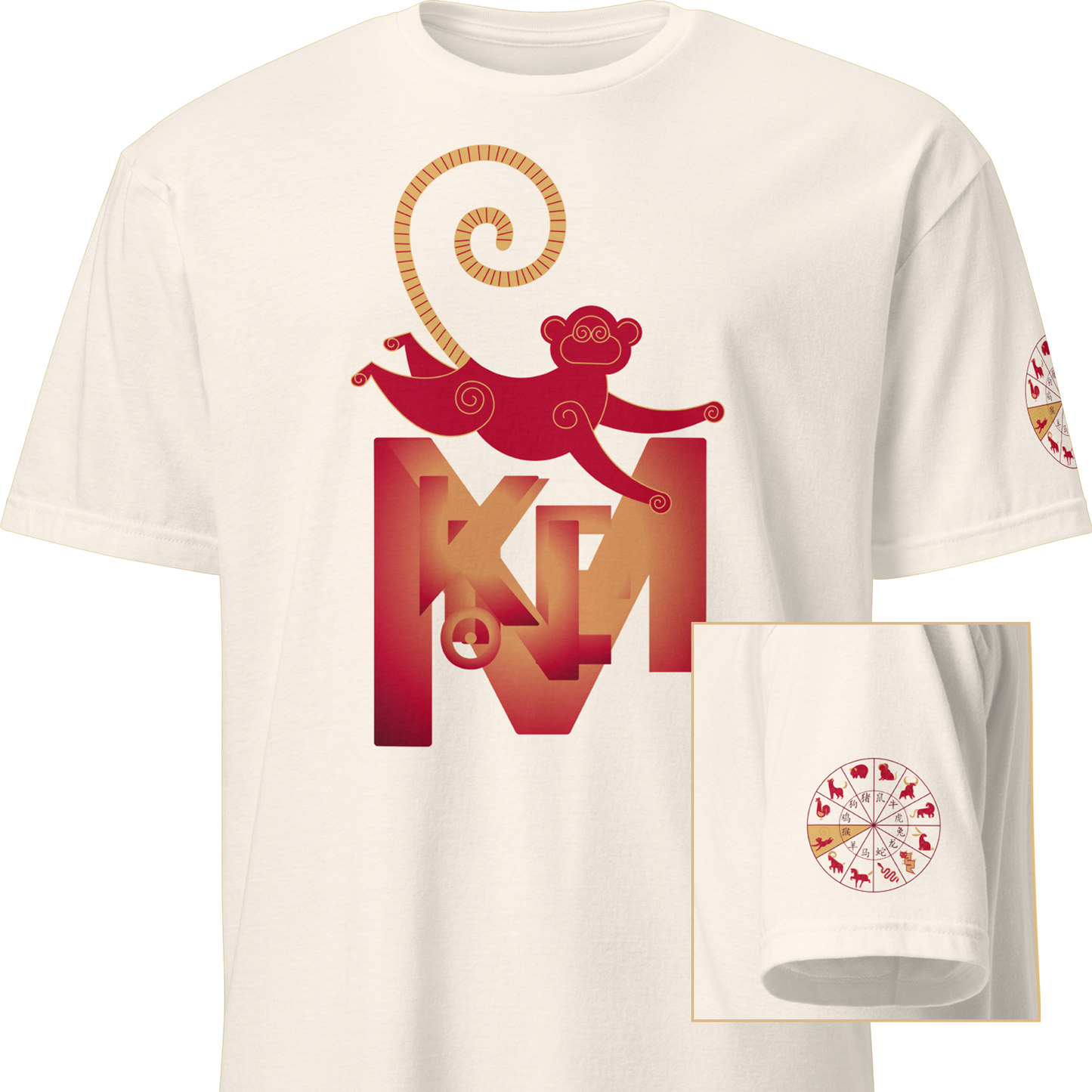 Deco Red Chinese Zodiac T-Shirt - Monkey, Rooster, Dog, Pig
