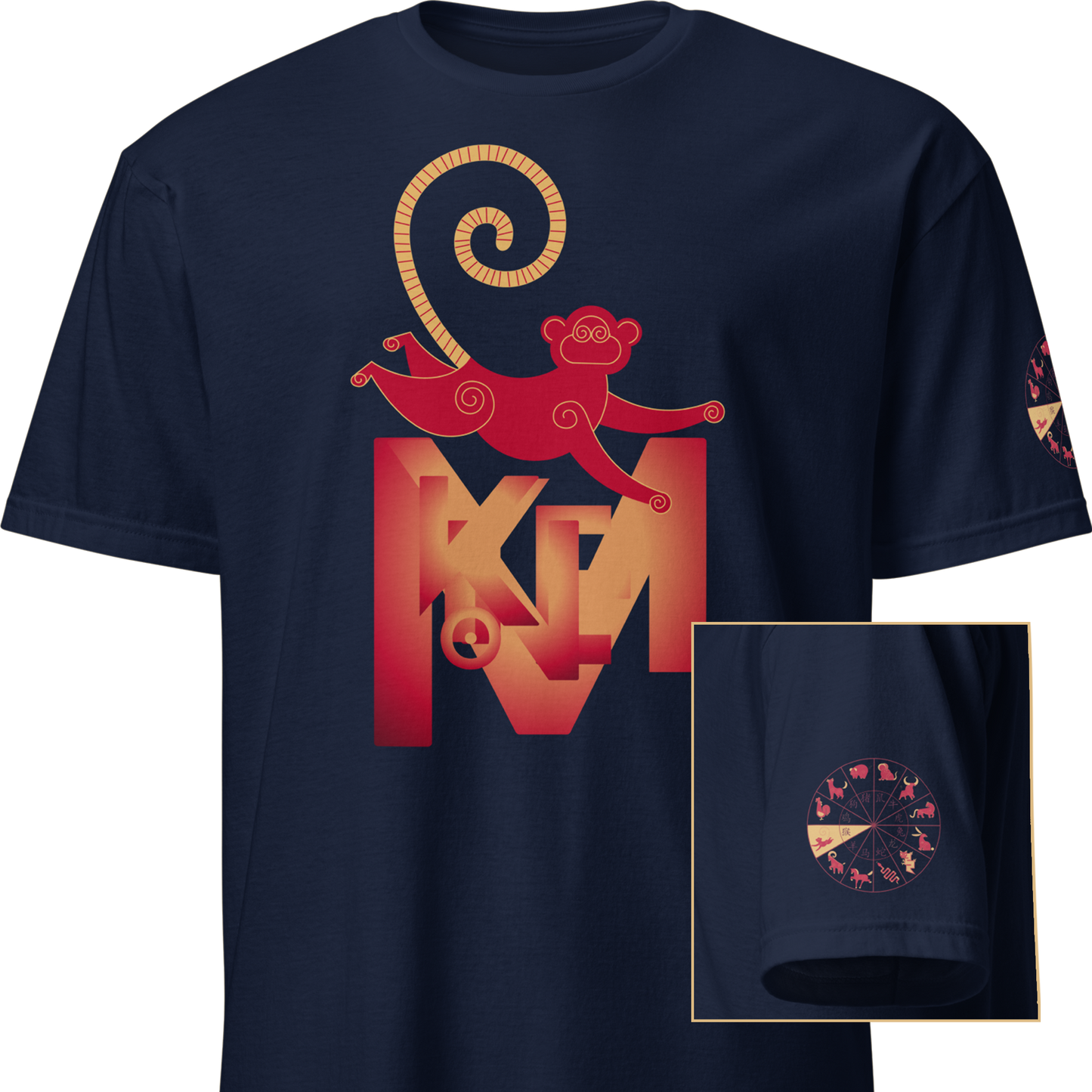 Deco Red Chinese Zodiac T-Shirt - Monkey, Rooster, Dog, Pig