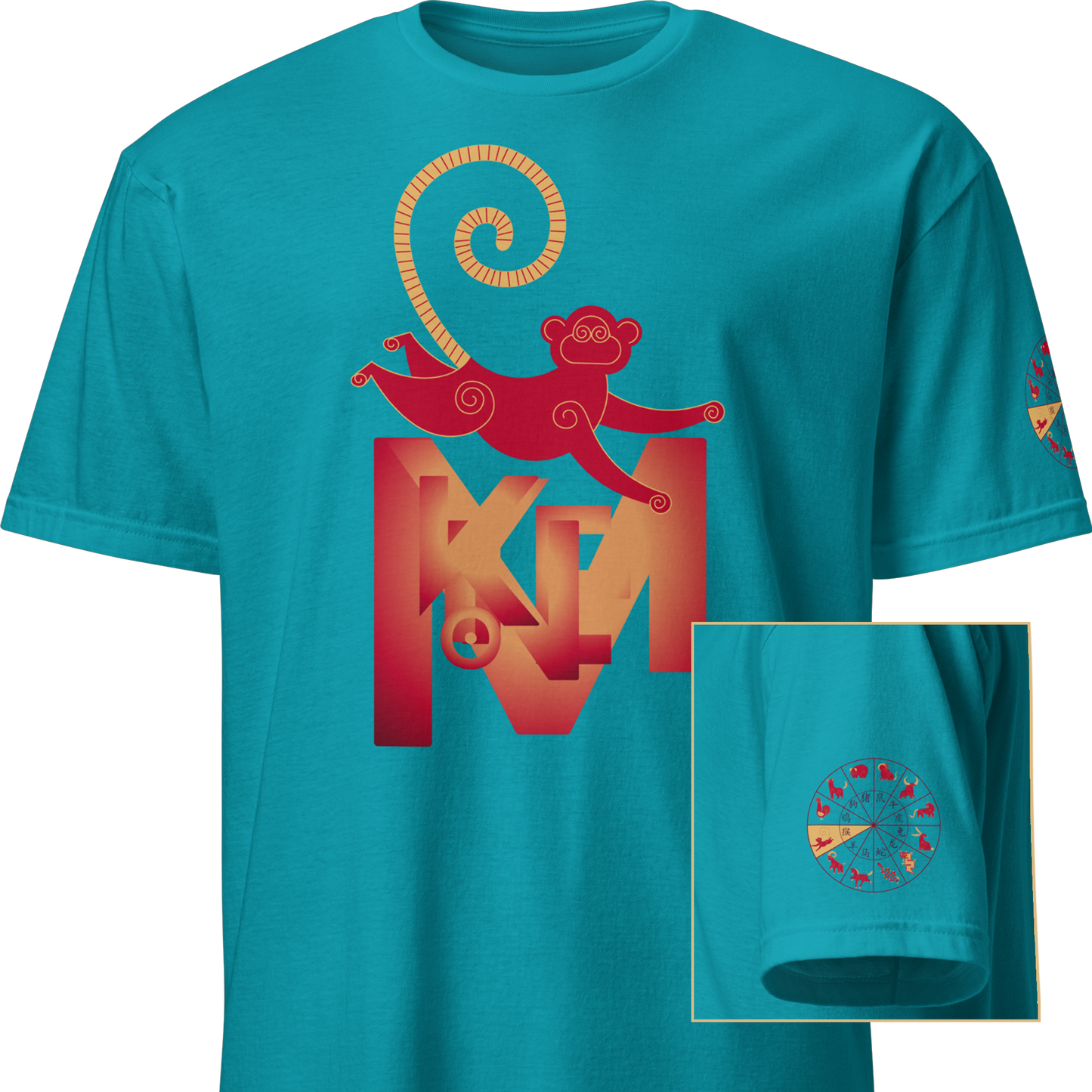 Deco Red Chinese Zodiac T-Shirt - Monkey, Rooster, Dog, Pig
