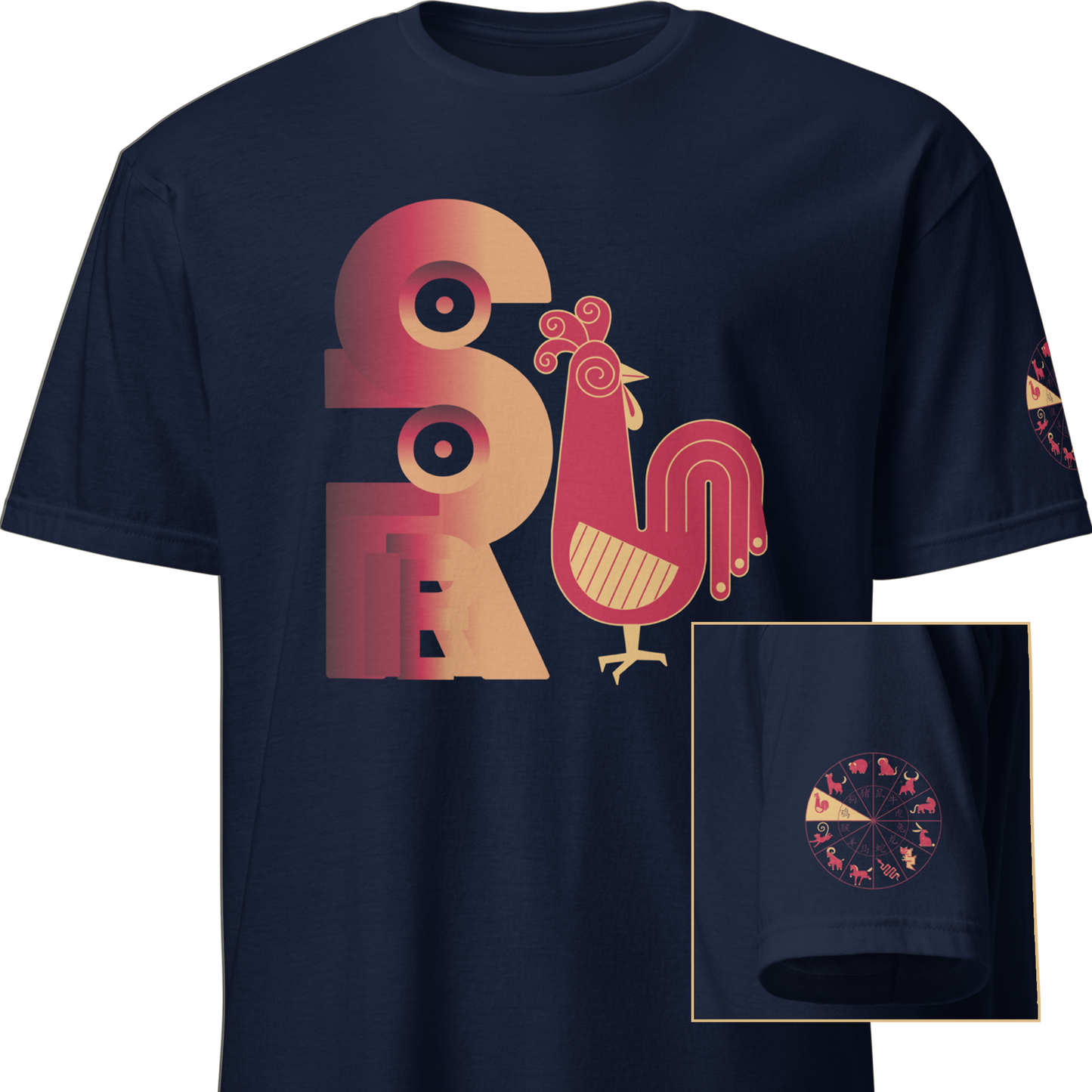 Deco Red Chinese Zodiac T-Shirt - Monkey, Rooster, Dog, Pig