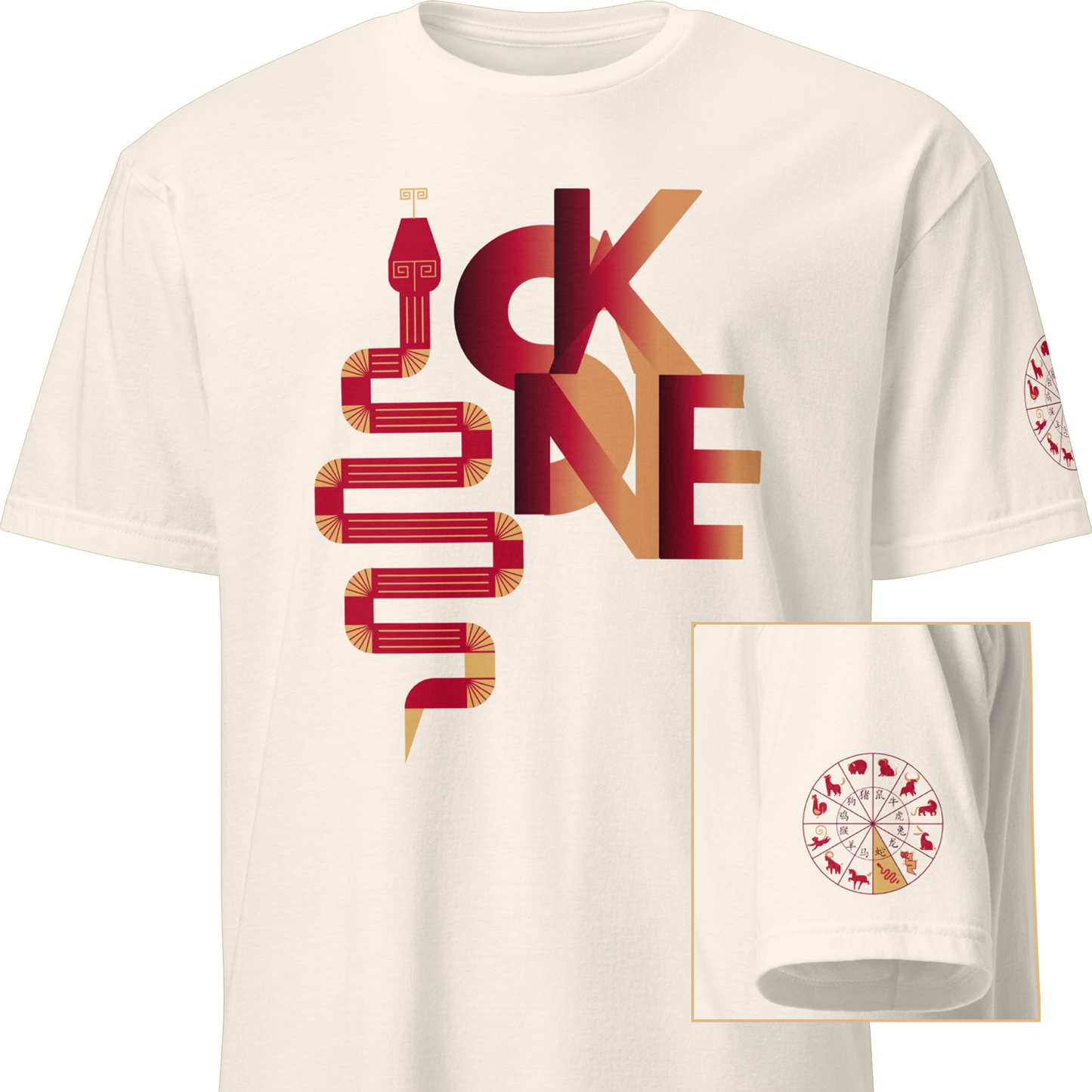 Deco Red Chinese Zodiac T-Shirt - Dragon, Snake, Horse, Goat