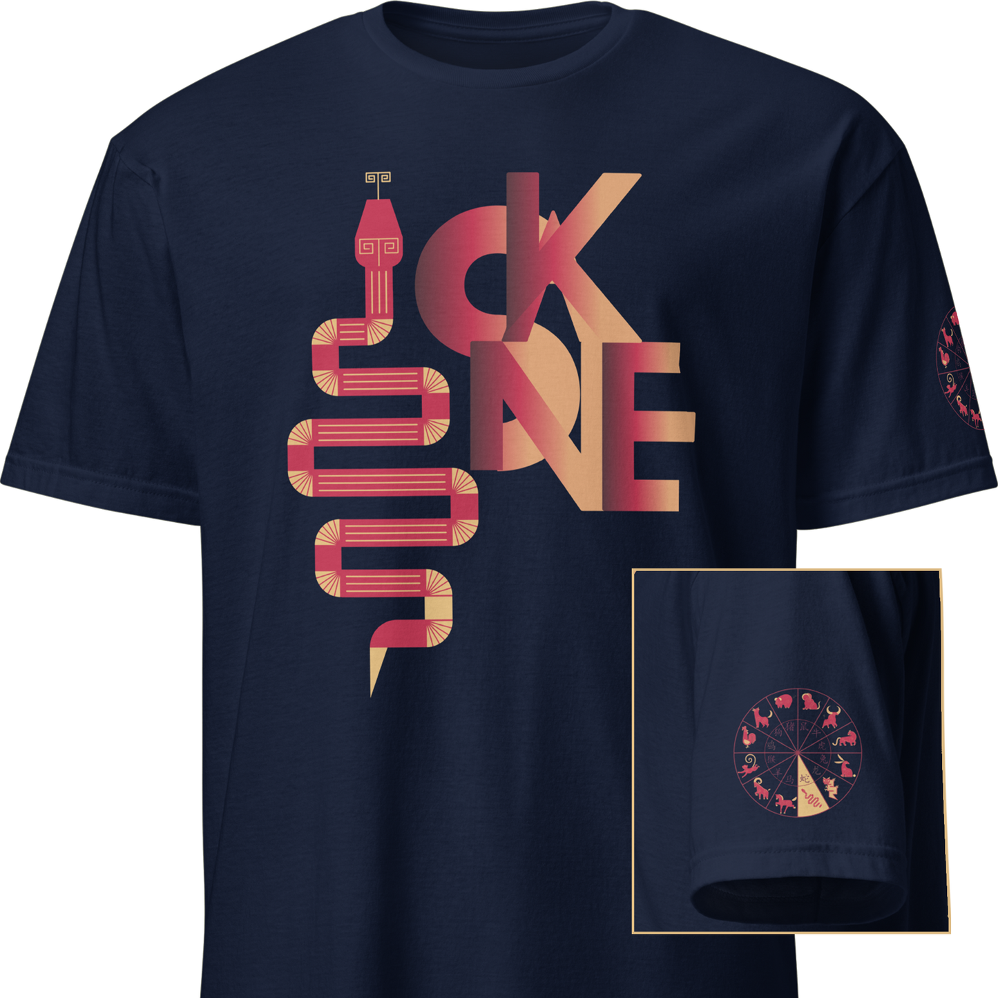 Deco Red Chinese Zodiac T-Shirt - Dragon, Snake, Horse, Goat