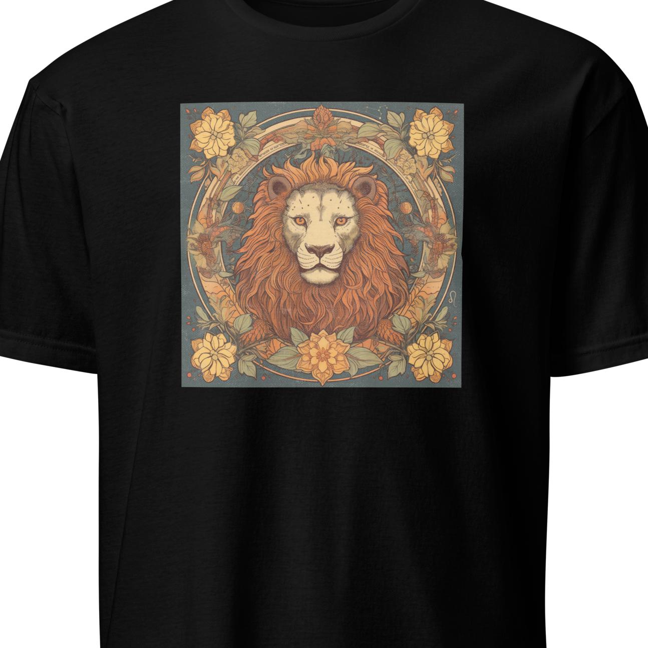 Black t-shirt with a lion design