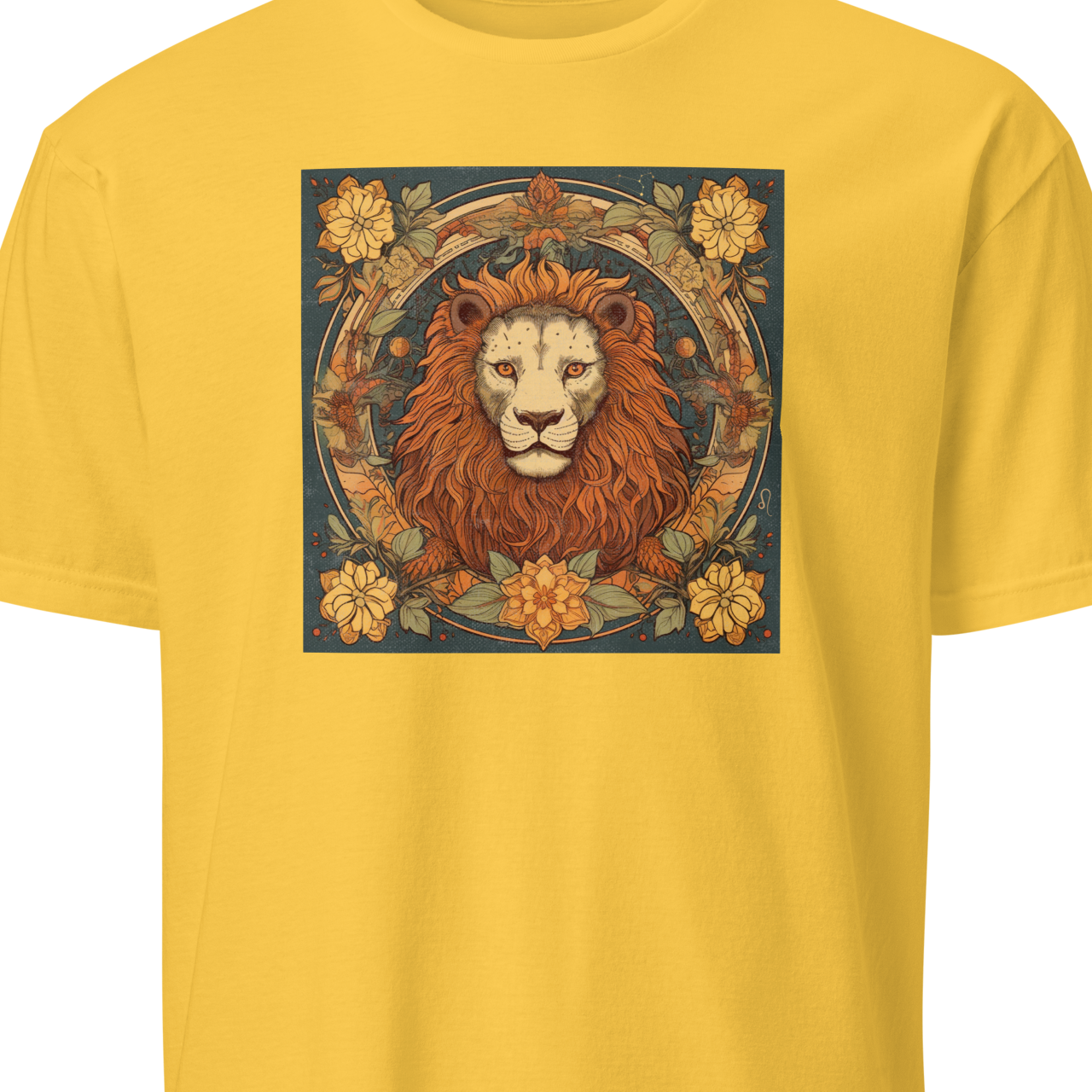 Yellow t-shirt with a lion graphic