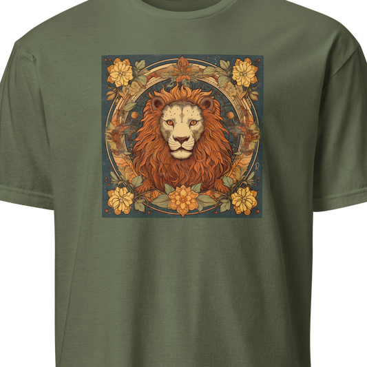 Green t-shirt with a lion graphic design 