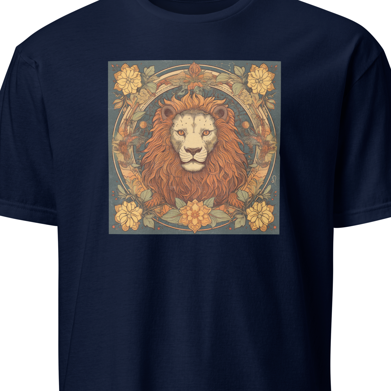Navy blue t-shirt with a lion graphic design