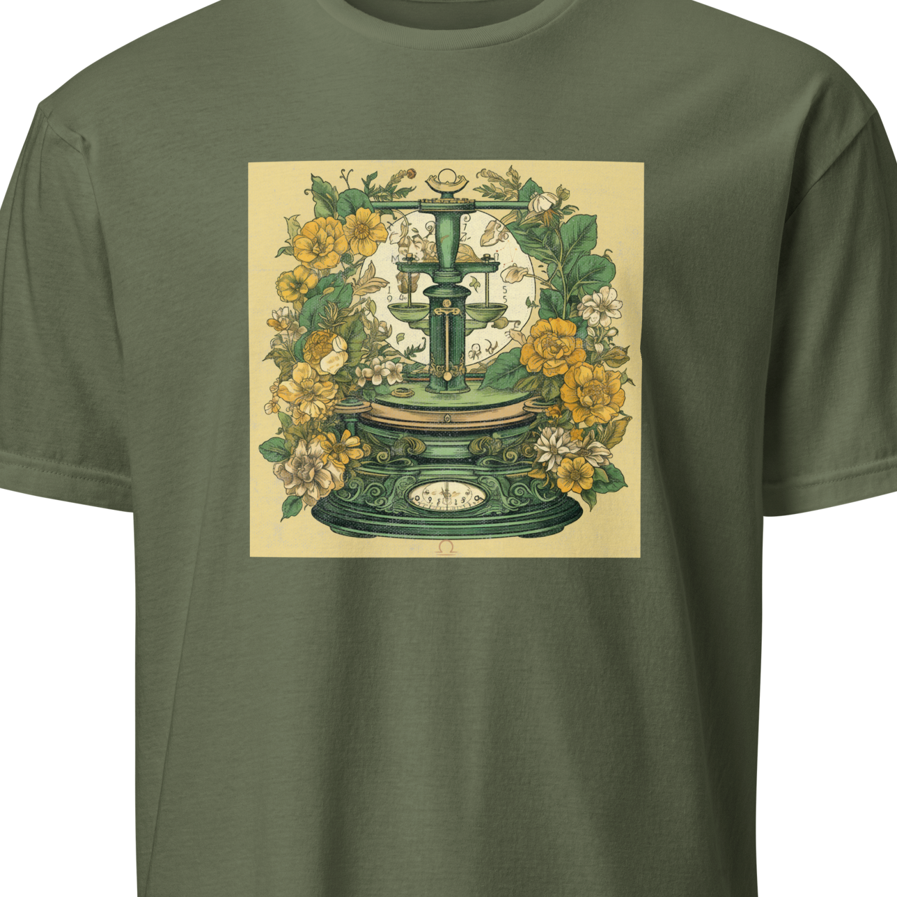 Green t-shirt with a decorative design 
