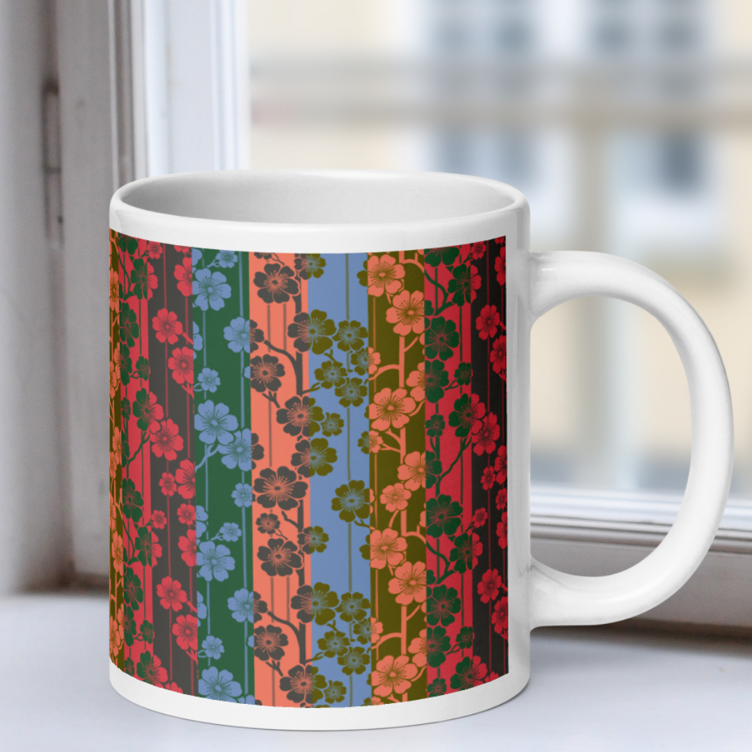 Sakura Stripes White Mug - Aloha