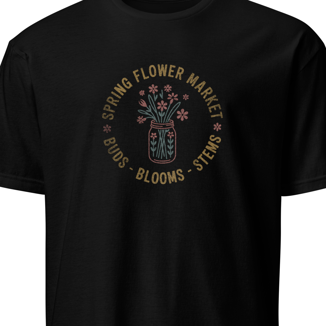 Black t-shirt with a spring flower  graphic design 