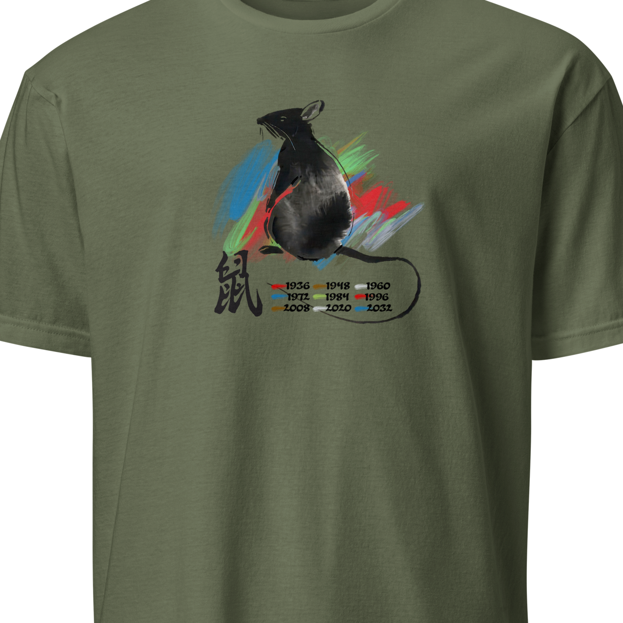 Green t-shirt with a graphic design 