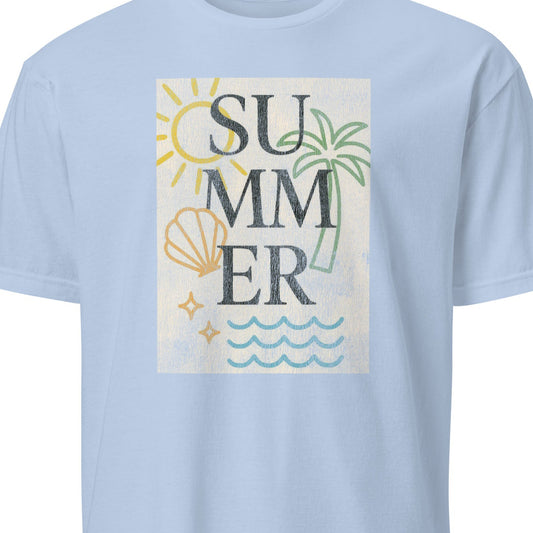 Light blue t-shirt with 'Summer' graphic design 