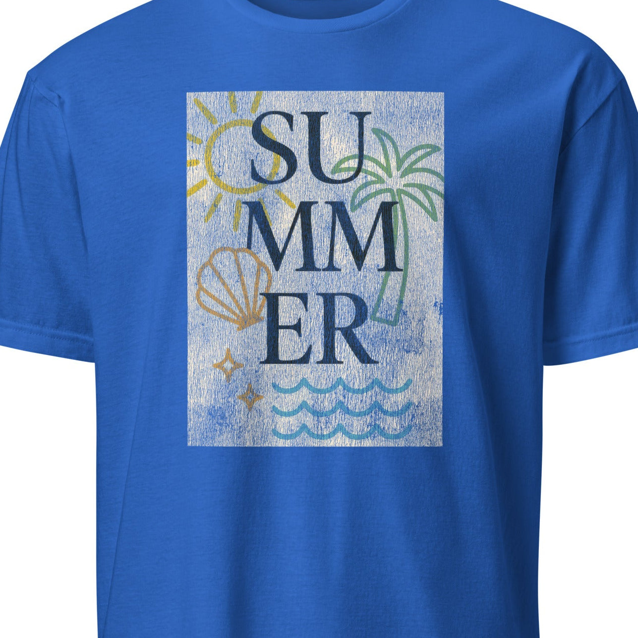 Blue t-shirt with 'Summer' graphic design 