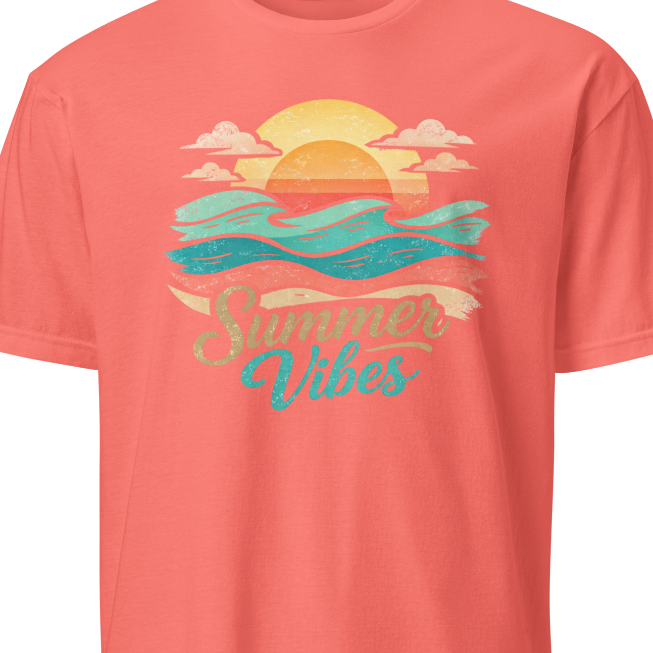 Coral t-shirt with 'Summer Vibes' graphic 