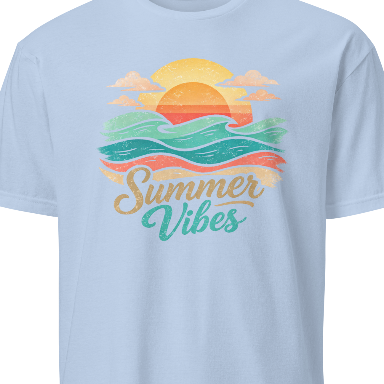 Light blue t-shirt with 'Summer Vibes' graphic