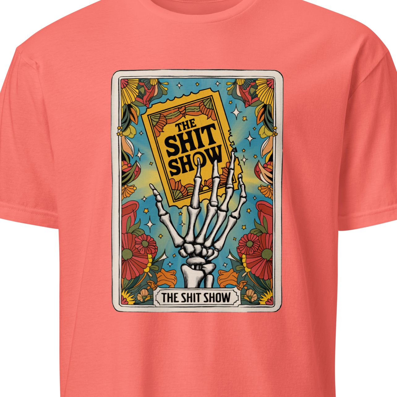 Coral t-shirt with a graphic design 